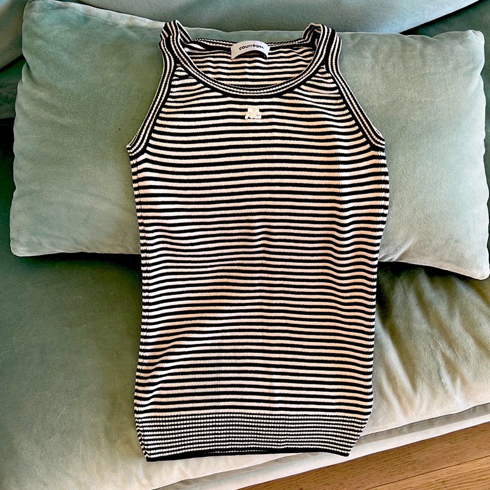 Courreges black and white striped knit tank size 1